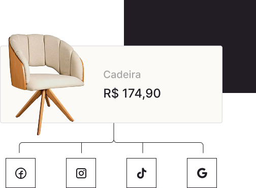 Imagem de uma cadeira sendo divulgada em diferentes canais de venda