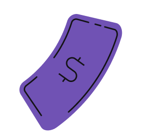 Ilustração de uma nota de dinheiro na cor roxa.