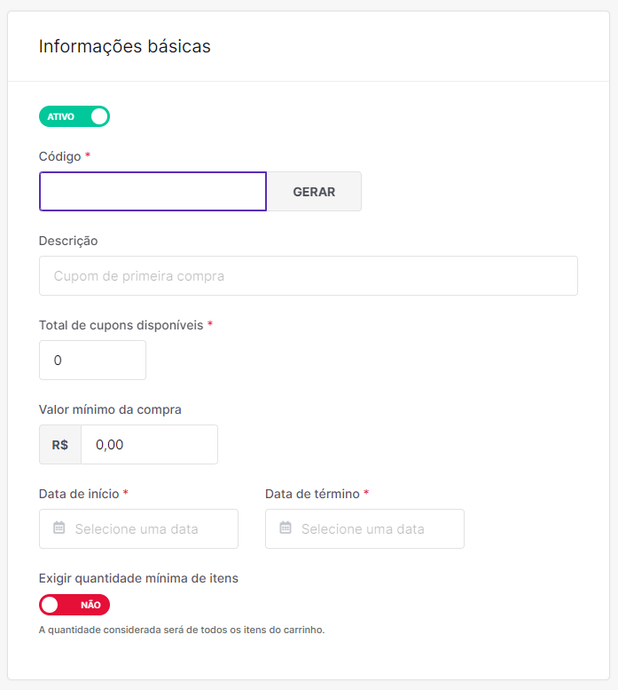 informações gerais do cupom de desconto